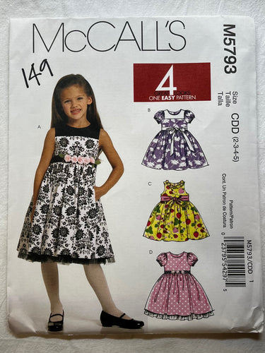 McCall's M5793 Pattern UNCUT Girl's Dress Size 2,3,4,5