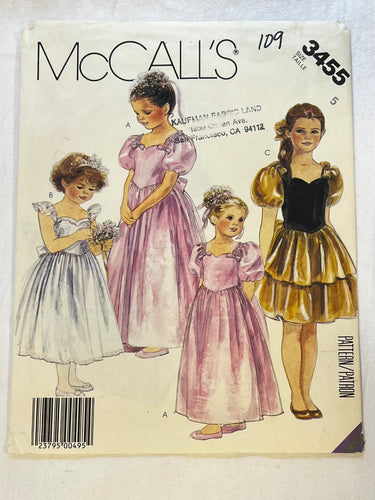 McCall's 3455 Sewing Pattern PARTIALLY CUT Girls' Gown Or Dress Size 5