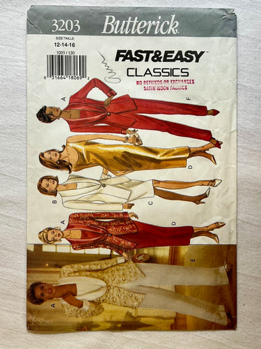 Butterick Fast and Easy 3203 PARTIALLY CUT Formal Attire Sizes 12-16