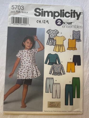 Simplicity 5703 Pattern PARTIALLY CUT Girls Tops and Pants Sizes 3, 4, 5, 6