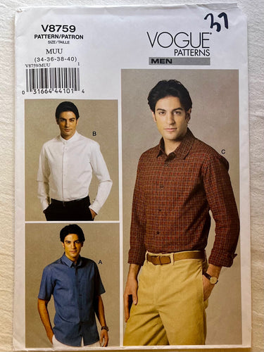 Vogue V8759 UNCUT Men's Wear Sizes 34-40