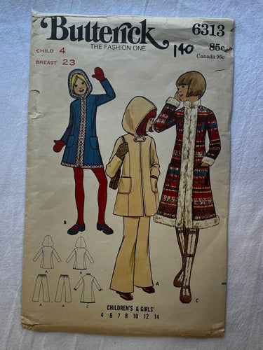 Butterick 6313 Pattern PARTIALLY CUT Girl's Coat and Pants Size 4