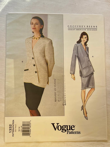 Vogue Geoffrey Beene 1332 UNCUT Suit Sizes 12-14