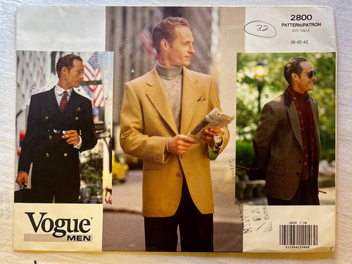 Vogue 2800 UNCUT Men's Wear Sizes 38-42