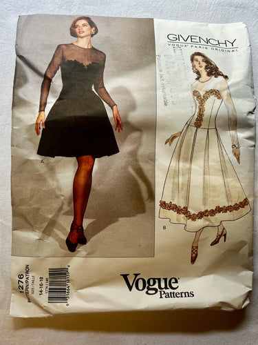 Vogue Givenchy 1276 PARTIALLY CUT Misses Dress Sizes 14-18