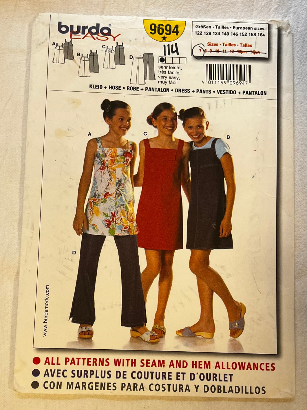 Burda Easy 9694 Sewing Pattern PARTIALLY CUT Girls' Dress & Pants Size Wee Scotty Burda Easy 9694 Sewing Pattern PARTIALLY CUT Girls' Dress & Pants Size Wee Scotty