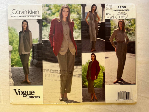 Vogue Calvin Klein 1236 PARTIALLY CUT Suit Sizes 8-12
