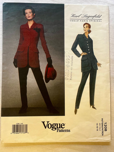 Vogue Karl Lagerfeld 1208 PARTIALLY CUT Suit Sizes 14-18