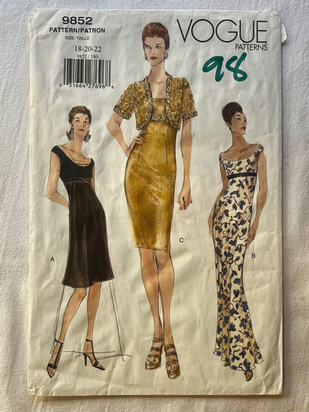 Vogue 9852 PARTIALLY CUT Misses Dress Sizes 18-22 Wee Scotty Vogue 9852 PARTIALLY CUT Misses Dress Sizes 18-22 Wee Scotty
