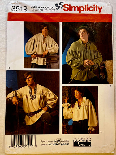 Simplicity 3519 PARTIALLY CUT Adult Costumes Sizes XS-XL