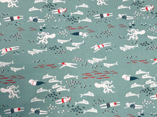 90% Cotton 10% Lycra Knit Print 60" Mermaids and Dolphins