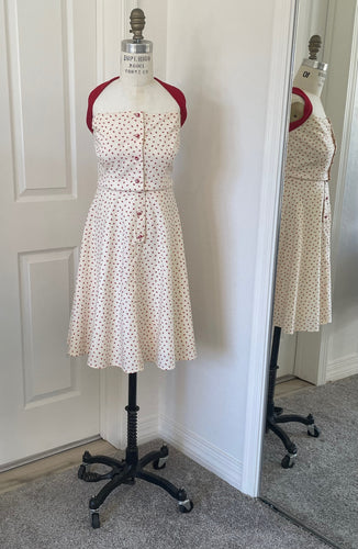 White and Red Floral Dot Halter Dress