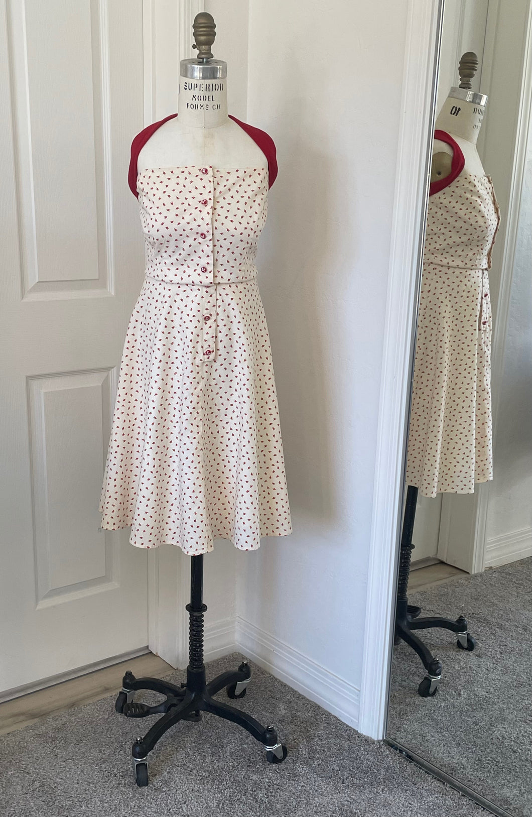 White and Red Floral Dot Halter Dress