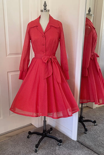 Red Mini Polka Dot Collared Dress