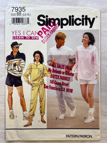 Simplicity 7935 UNCUT Adult Casual/Athletic Wear Sizes L-XL