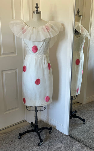 White Ruffle Pink Polka Dot Dress