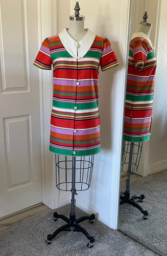 Rainbow Striped w/ White Yolk Dress