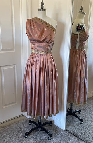 One-Shouldered Mauve/Gold Dress w/ wrap