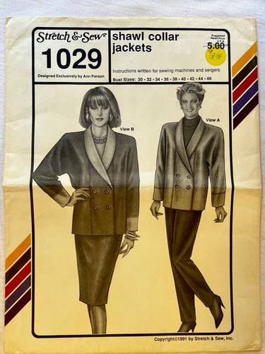 Stretch and Sew 1029 UNCUT Jacket Sizes 30-46