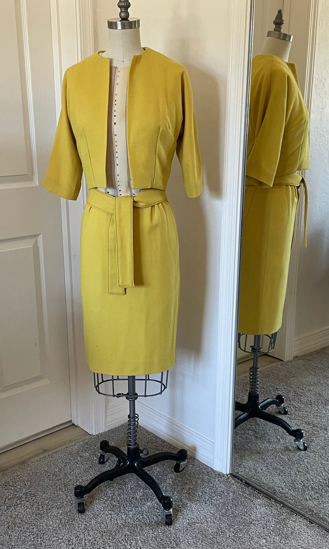 Yellow Skirt, Jacket, and Striped Blouse