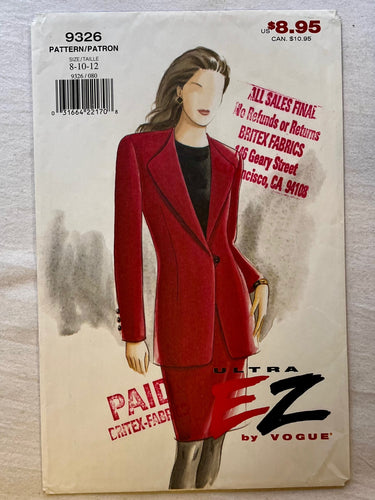 Vogue Ultra EZ 9326 PARTIALLY CUT Suit Sizes 8-12