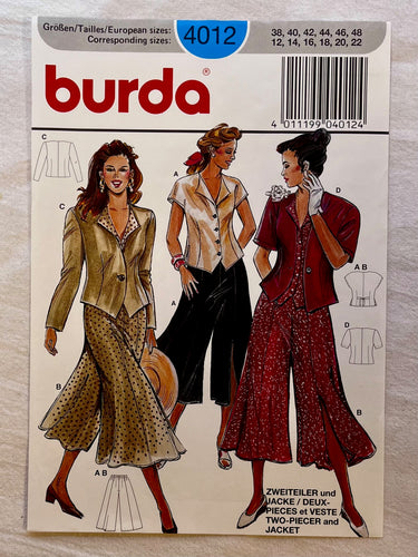 Burda 4012 UNCUT Adult Casual/Athletic Wear Chest Sizes 12-22