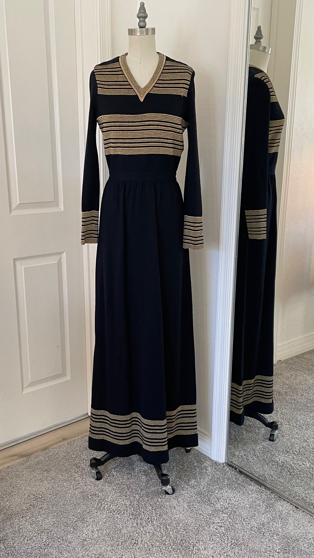 Black and Gold Knit Striped Dress