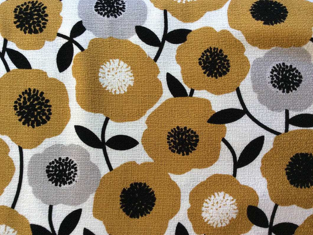 Modern Retro Barkcloth Blooms Gold
