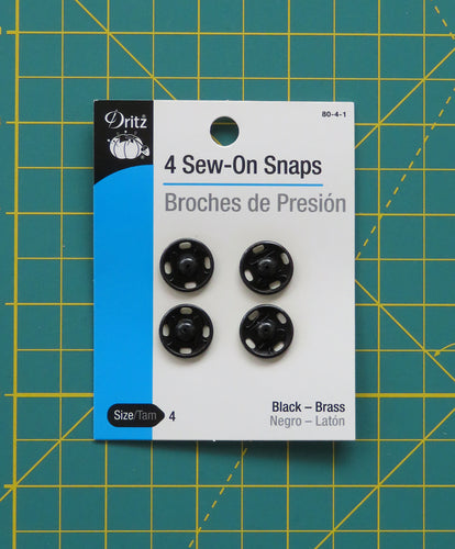4 Black Sew On Snaps From Brewer
