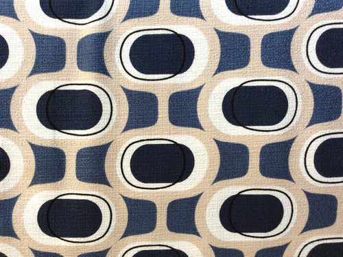 Modern Retro Orbs Blue Barkcloth